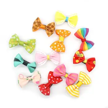 

10Pcs Children Hairpin Hot Candy Color Solid/ Dot/ Flower Print Ribbon Bow Hairpin BB Hair Clips for Baby Girls Kids Headwear