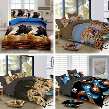

AsyPets 4Pcs/Set Fashion 3D Animal/Footable Printed Sheet Quilt Cover Pillowcases Bedding Set Housewarming Decor