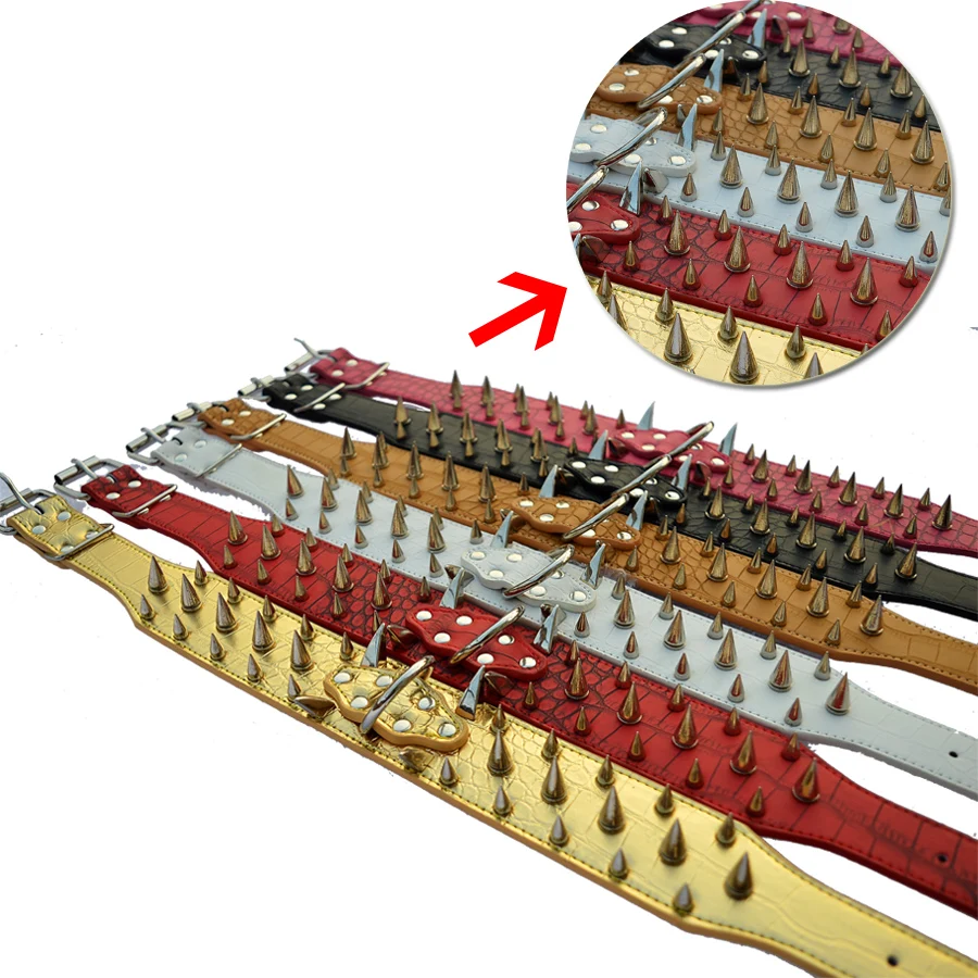 Питбуль ошейник с шипами для больших собак Мода шипами собаки-ошейники 2 дюймов широкий Croc кожаный ошейник для крупных Товары для собак Pitbulls Средний Большой Pet Цепочки и ожерелья товары для собак