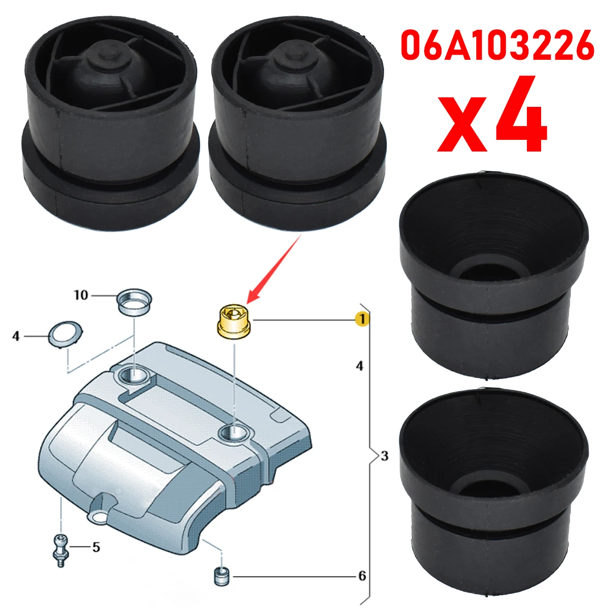 

4Pcs Engine Cover Grommet Rubber Buffer Bumper Pad Mounting Stop Jounce Bush Protective For Audi VW Polo Passat CC Touareg Skoda