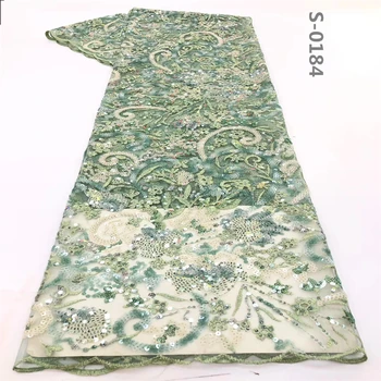 

Latest Nigerian sequins lace fabric high quality Newest African tulle lace sequince fabric for 2020 Evening Long Dresses