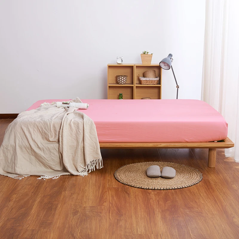 

1PCS bed simple color bed sheet with elastic belt double large size 160cm * 200cm mattress cover 100% polyester