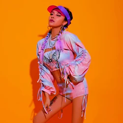 Sexy Colorful Flashing Silver Hip-hop Street Dance Suit Costumes Jazz Dance Costumes Female Korean Pole Dance Stage Costumes