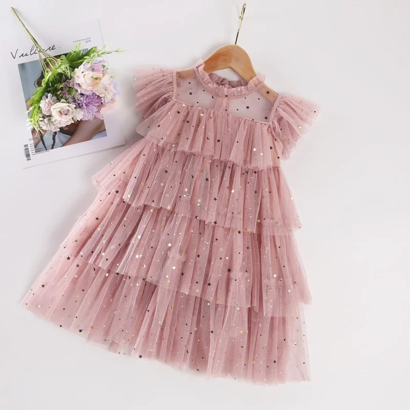 Dresses For Kids Girls Sparkle Sequin Mesh Tulle Princess Dress Elegant Party Tutu Puffy Vestidos Fairy Children Summer Clothes | Детская