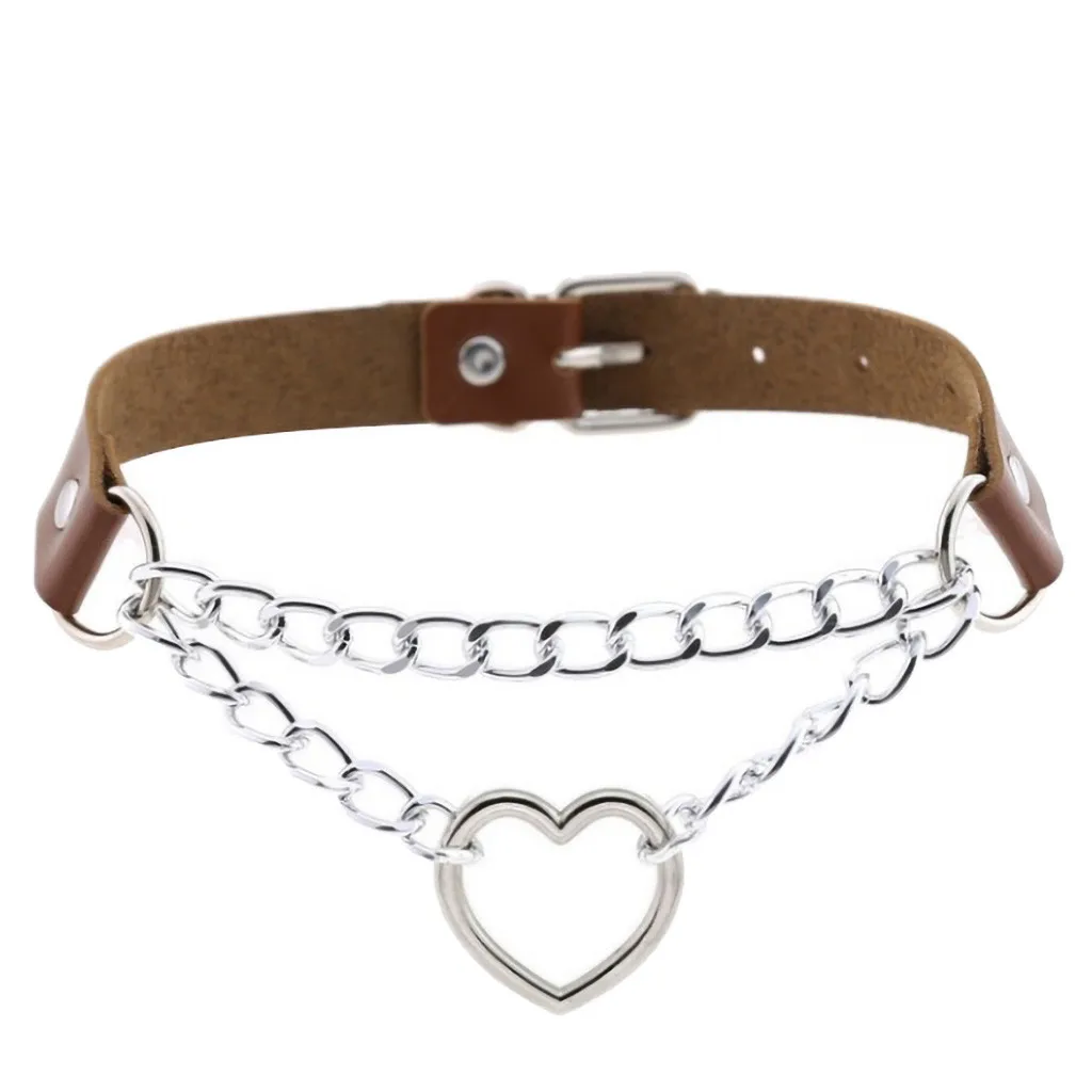 F Женское сердце металлический кожаный воротник ожерелье-бондаж многослойная панк цепочка колье ожерелье готическое ожерелье Черное ювелирное изделие - Окраска металла: F