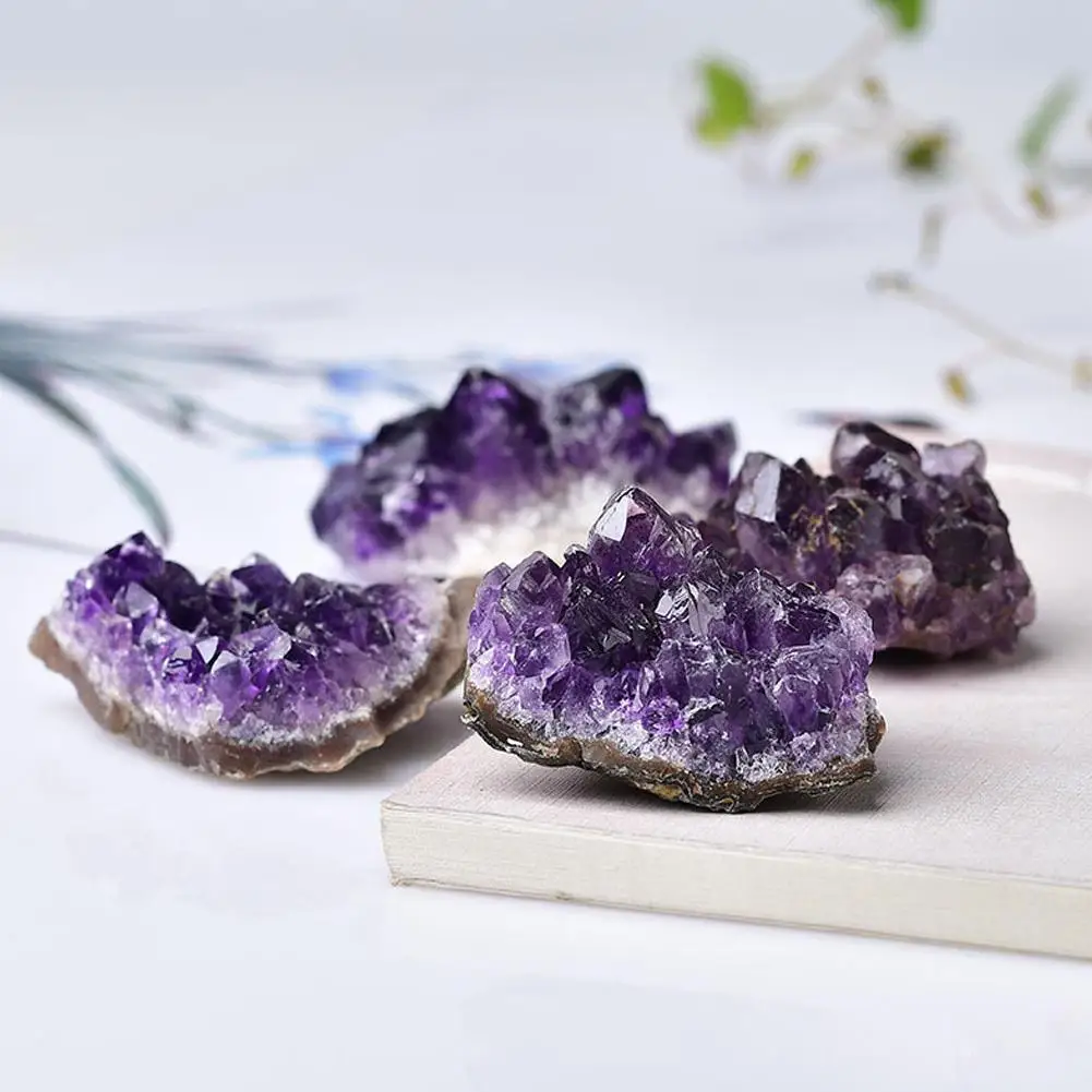 Natural Geode Amethyst Rough Stone Crystal Cluster Quartz Healing Mineral Specimen Home Decoration Ornament Purple Fengshui Ore