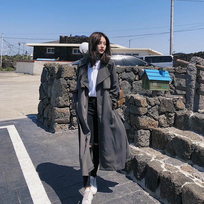 

Waitmore Trench Coat Women's Mid-length 2019 Spring And Autumn New Style Korean-style Loose-Fit Popular over-the-Knee Autumn Clo
