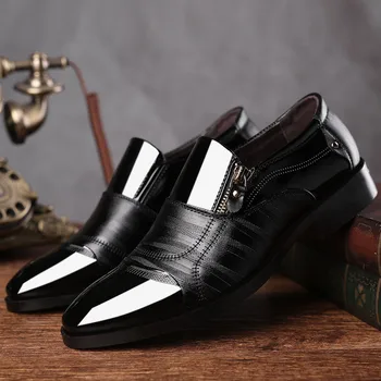 

Big Size 38-48 Men Dress Shoes High Quality Leather Formal Shoes Men Wedding Shoes Zipper Slip On Oxfords Shoes