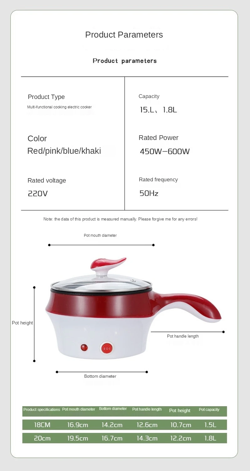 Multifunctional Electric Cooker Hotpot Mini Non-stick Food Noodle Cooking Skillet Egg Steamer Soup Heater Pot Frying Pan EU 5