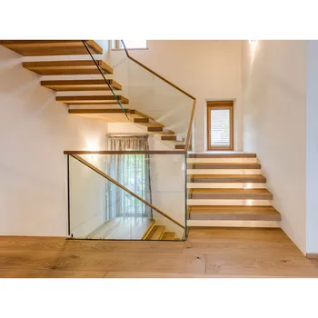 

American modern house decorative indoor solid wood stairs with LED lights