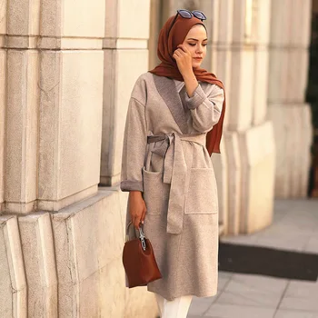 

Islamic muslim long sleeve double-faced cashmere overcoat design fashion trench coats women's solid dubai kaftan coat clothing