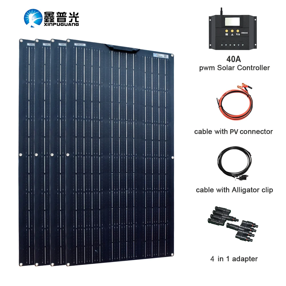 

400W flexible solar panel 100w solar power kit system 12 v 24 volt 40A solar controller solar cable connectors for home RV Car
