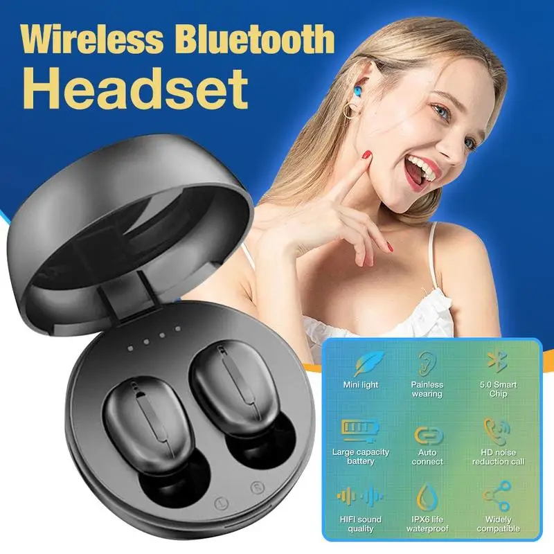 Mini Bluetooth Headset with Charging Box HD Noise Reduction Bluetooth 5 0 Wireless Sports Earbuds HIFI Stereo