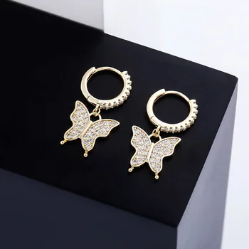 

Zciti 9mm butterfly earrings ice cube zirconia earrings blingbling color color hip hop fashion female jewelry gift