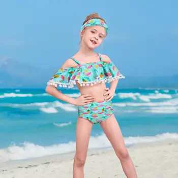 

Summer Mermaid Split Swimsuits Headband for Baby Girls Bathing Ruffle Sleeve Girl Bikini Suits Kids Beachwear Swimwear Bodysuit