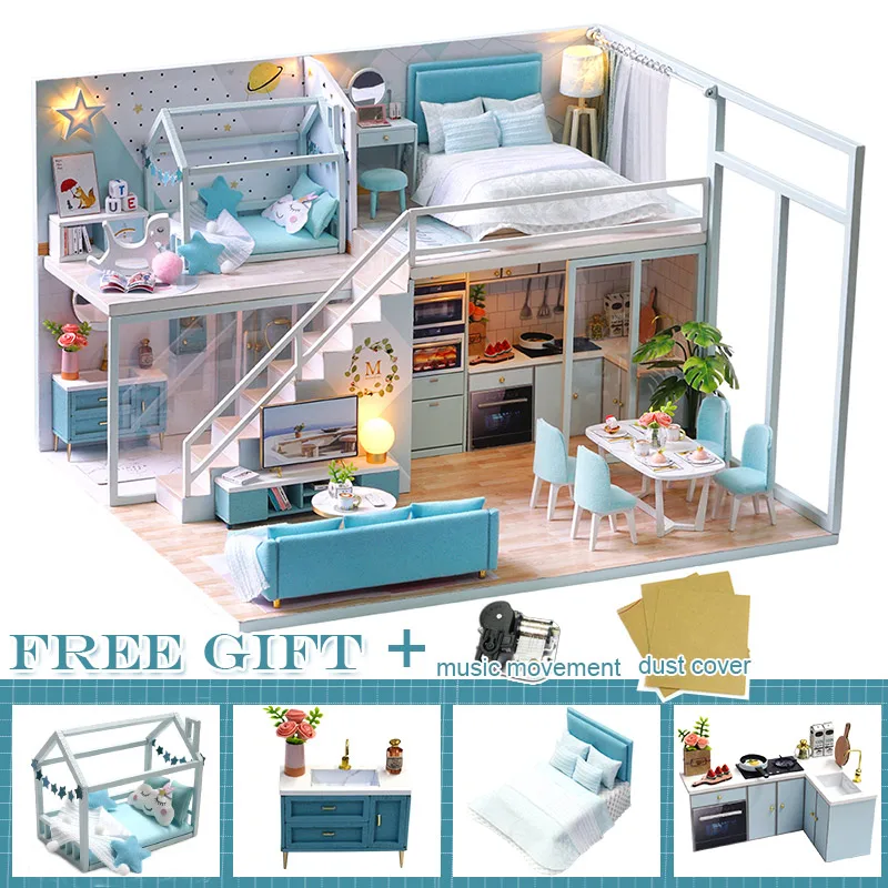 CUTEBEE DIY Dollhouse Wooden doll Houses Miniature Doll House Furniture Kit Casa Music Led Toys for Children Birthday Gift L28