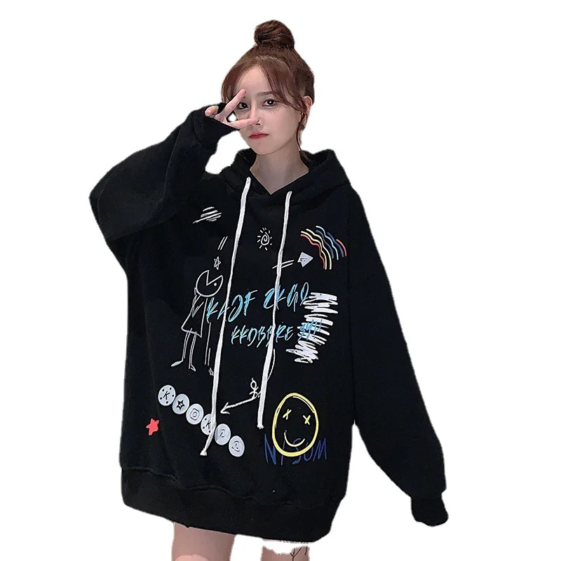 

2021 Autumn And Winter New Women's Sweatshirt Loose Printing Long-sleeved Fashion Pullover Casual Chic Pullover Female Wn*