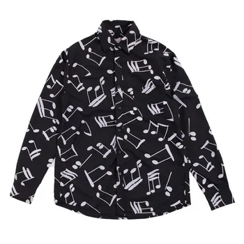 

NAGRI Musical Note Printed Men's Shirt Japanese Streetwear Long Sleeve Shirt Loose Camisas Hombre Mens Shirts Polka Dot Blouse