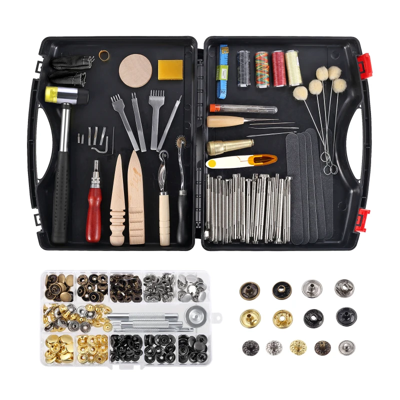 128PCS Leather Tool Kit Leathercraft Tool Sets With Leather Stamping Tools 