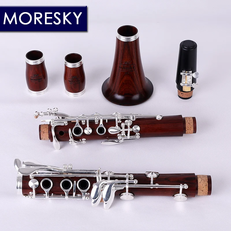 MORESKY 레드 우드 전문 클라리넷 Bb 로즈 우드 클라리넷 실버 키, 단단한 나무 Sib 클라리넷