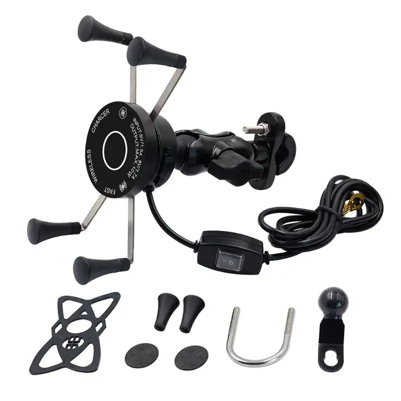 

12V Motorcycle Phone QC3.0 USB Qi Fast Charging Wireless Charger Bracket Holder