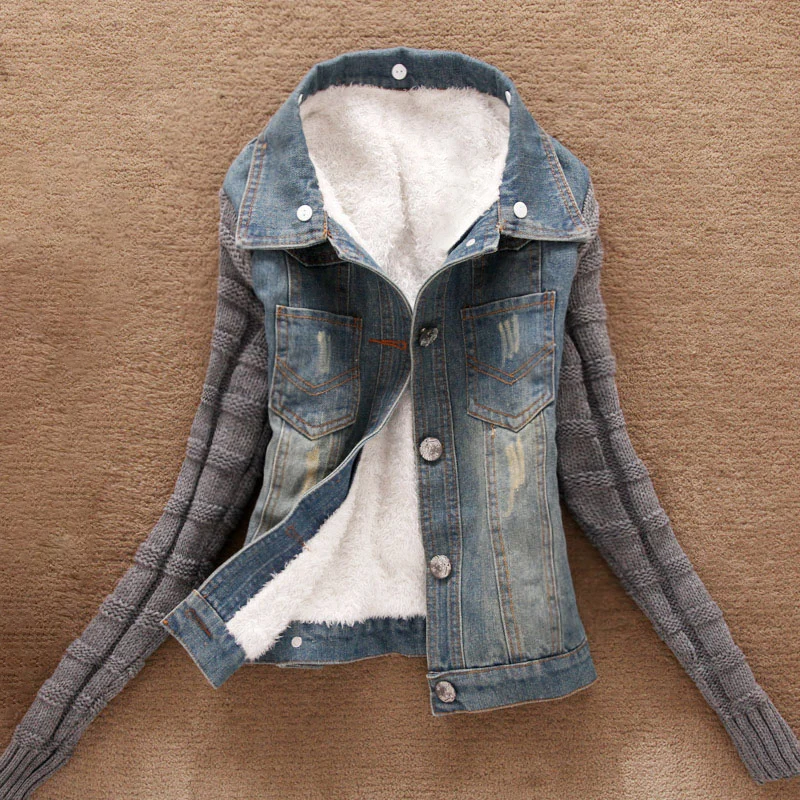 astounding  Women Causal Coat Plus Size Autumn Winter Casual Warm Fur Collar Denim Coat Long Sleeve Buttons Jac
