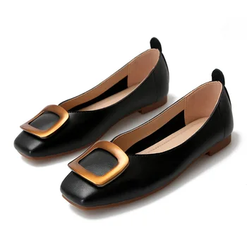 

2020 Spring Europe Fashion Square Toe Flat Shoes Woman Retro Casual Flats Large Size Soft Bottom Women Shoes