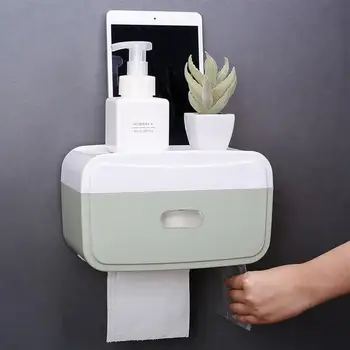 

1PC Punch Free Wall Tissue Box Toilet Paper Shelf Bathroom Waterproof Roll Paper Case Storage Tray (Pink)