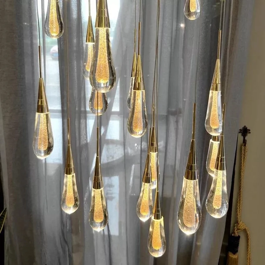 

Nordic Loft Luxury Crystal Pendant Lights Lighting Retro Long Staircase LED Pendant Lamps Dining Room Kitchen Fixtures Luminarie
