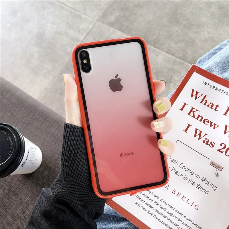

For iphone 7 8 plus Phone Case Gradient Transparent For iphone XS MAX XR 7 8 6 6S Plus X Case Soft TPU+PC Cover Back Coque Cover