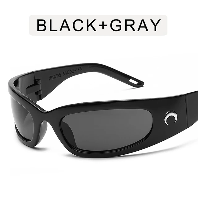 2022 New Moon Rectangular Sunglasses for Women Man Vintage Outdoor Cycling Sports Hip Hop Punk Sun Glasses UV400 Trend Female 1-Black-Gray