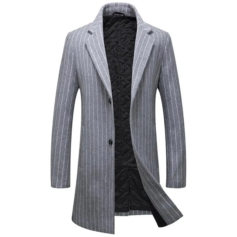 Новое поступление зимние мужские шерстяные пальто повседневные полосатые однобортные Толстые мужские s Стеганое пальто Модные теплые Размеры M L XL 2XL 3XL - Цвет: gray