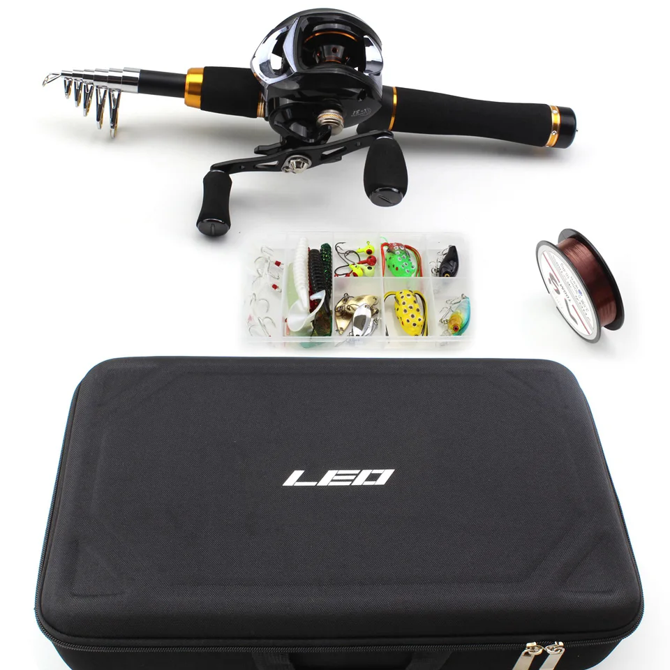 1.65M carbon Telescopic Casting Fishing Rod and 18BB Reels a lot of Hook Lures Hard Bag Tackle Set | Спорт и развлечения
