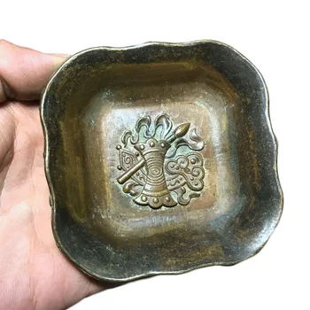 

LAOJUNLU Imitation Antique Bronze Brass Plate Dish Embossed Dragon And Phoenix Play Beads Plate Pen Wash Pure Copper Pot Tray