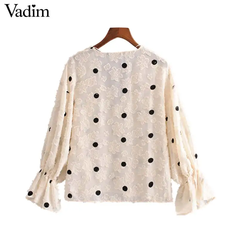 Vadim, милый, женский, узор в горошек, блузка с v-образным вырезом рукав «фонарик» Прозрачные рубашки Милая женская повседневная обувь; Стильные топы blusas LB612