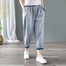 Осенние женские брюки, винтажные джинсы, винтажные женские шаровары, Свободные повседневные женские штаны, YoYiKamomo