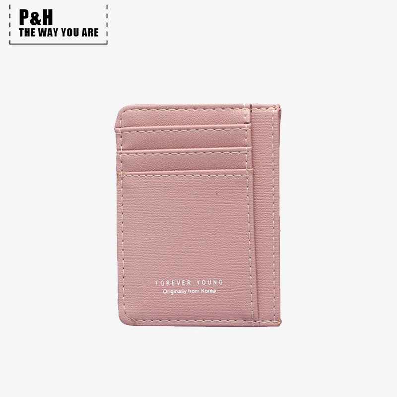 

Pat&hap Simple Leather Brand Minimalist Wallet Credit Id Card Holder Fashion Card Case No Zipper Pink Slim Women Purses Hello