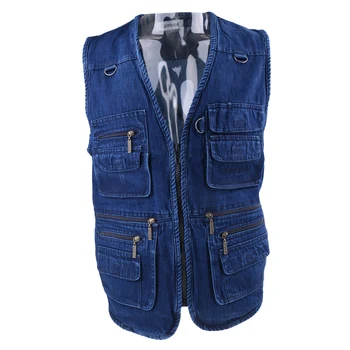 

Men's Casual Outdoor Leisure Lightweight Multi Pockets Fishing Photo Journalist Denim Vest XL- 5XL