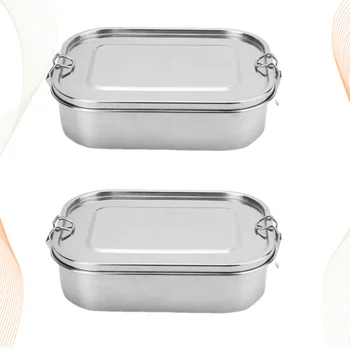 

2pcs Lunch Box Durable Stainless Steel Food Container for Workers Students