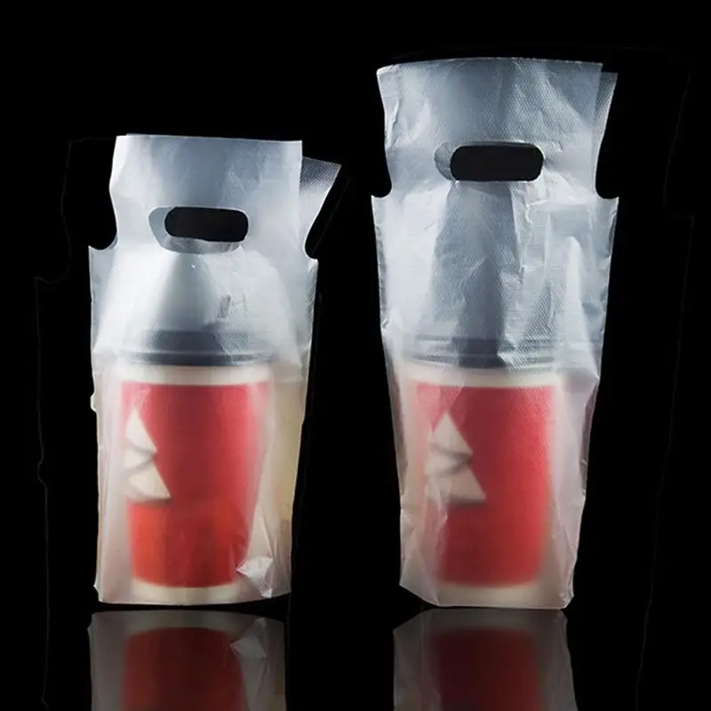 100pcs Disposable Drink Pouches Practical Handheld Coffee Container Bag Useful Beverages Tote for Milk Tea Shop