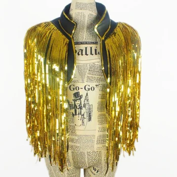 

New DS Costume Nightclub Dancer Singer Stage Wear Tassel Vest Outfits Cheerleading Fring Sequins Vest Jacket Women