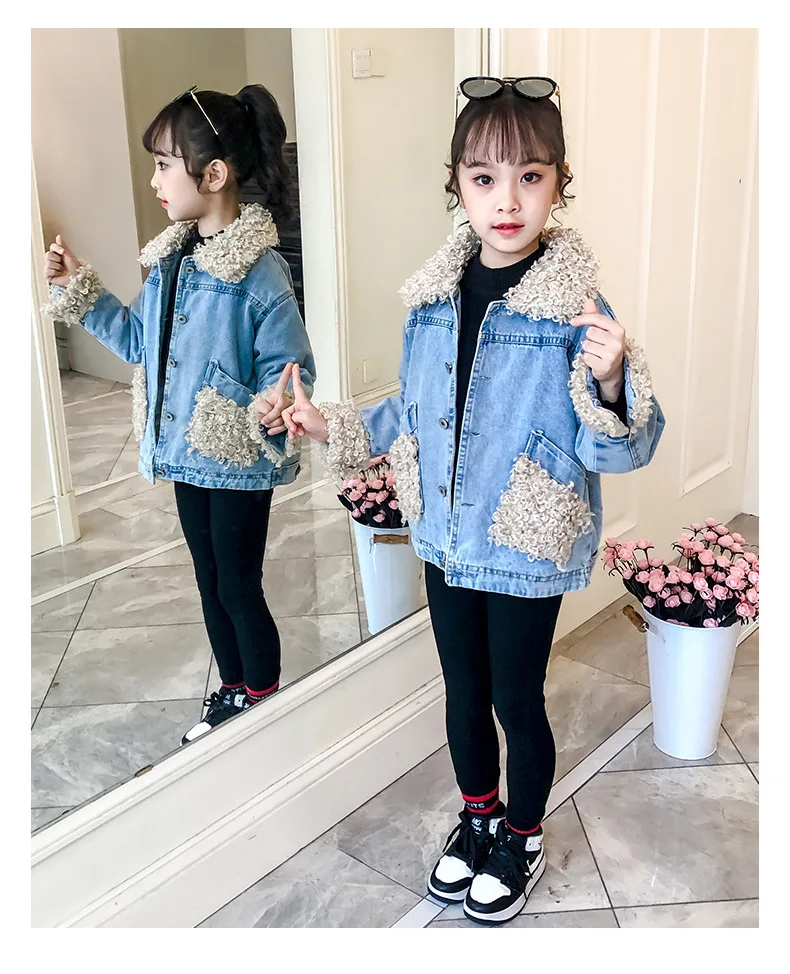 Новая одежда для девочек от 4 до 12 лет зимнее кашемировое пальто в Корейском стиле для девочек модная детская джинсовая куртка из хлопка