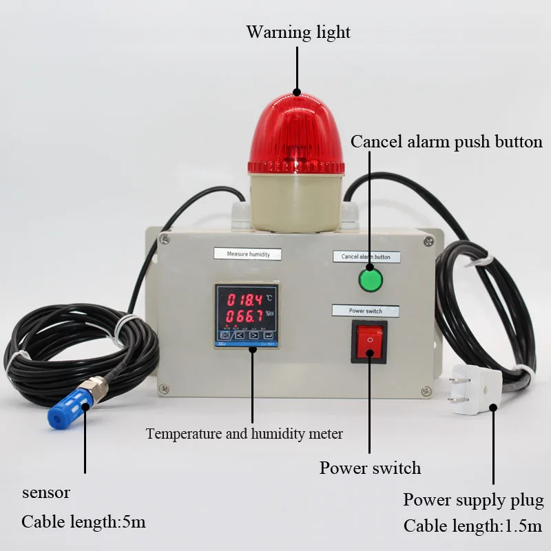 

Настенный интеллектуальный цифровой индикатор температуры и влажности устройство сигнализации с 0,0 ~ 99.9% RH, -20 ~ 70'C 5 м датчик сигнализации