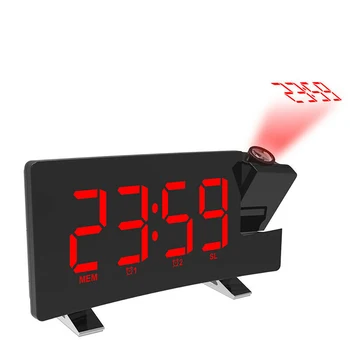 

Desk Multifunction Loud Alarm Clock LED Display Portable Curved Screen FM Wake Up Snooze USB Charging Dimming Digital Projection