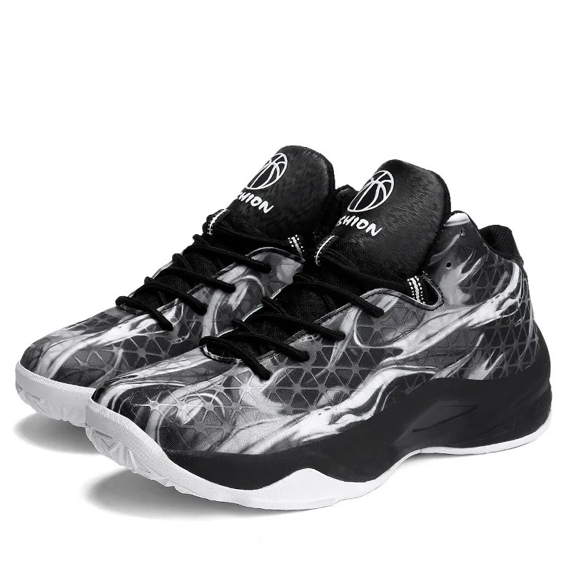 

2019 new couple mixed colors cloth material 4D pattern basketball shoes breathable lightweight non-slip youth basketball shoes