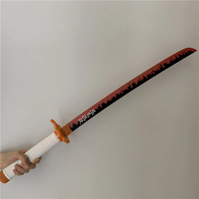 Amante 80cm demônio slayer espada arma rengoku kyoujurou fogo branco sowrd  kimetsu não yaiba cosplay 1:1 ninja espada de madeira anime - AliExpress