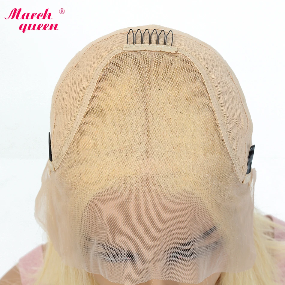 Marchqueen блондинка Синтетические волосы на кружеве парик бразильский 613 короткий боб парик Средний коэффициент 13x4 Синтетические волосы на
