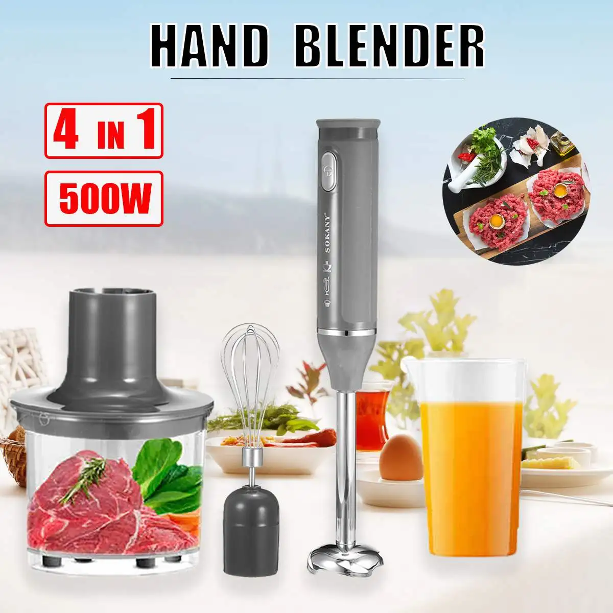 500/1000W 220V Electric Hand Blender Mixer Handheld Mixture Kitchen
