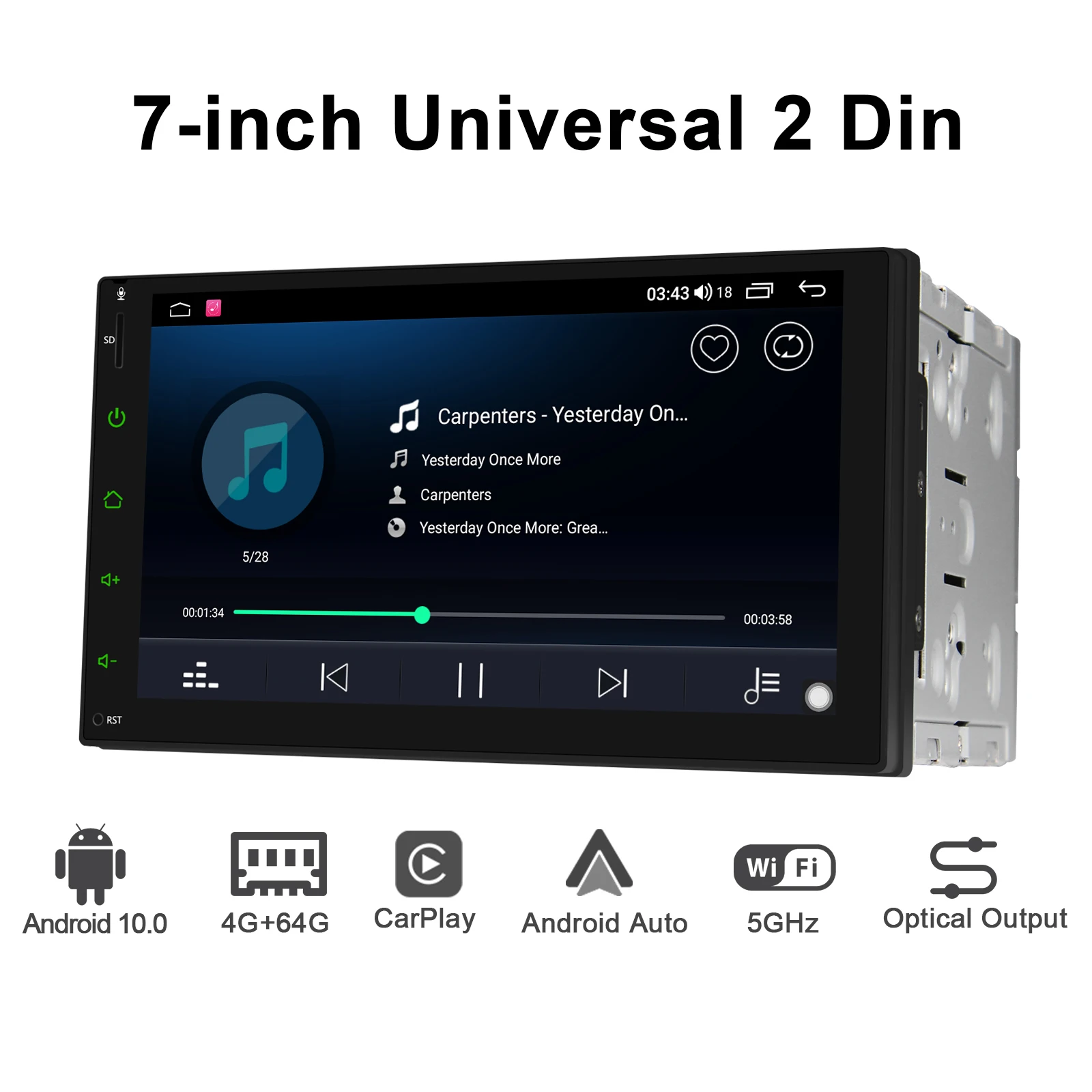 JOYING 2 din head unit car radio player GPS Navigation universal stereo multimedia 4GB+64GB support 4G/Carplay/Reverse camera BT