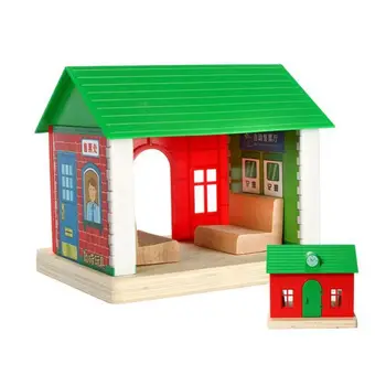 

Wooden Ticketing Station Scene Model Train Railway Accessories Kids Children Toy